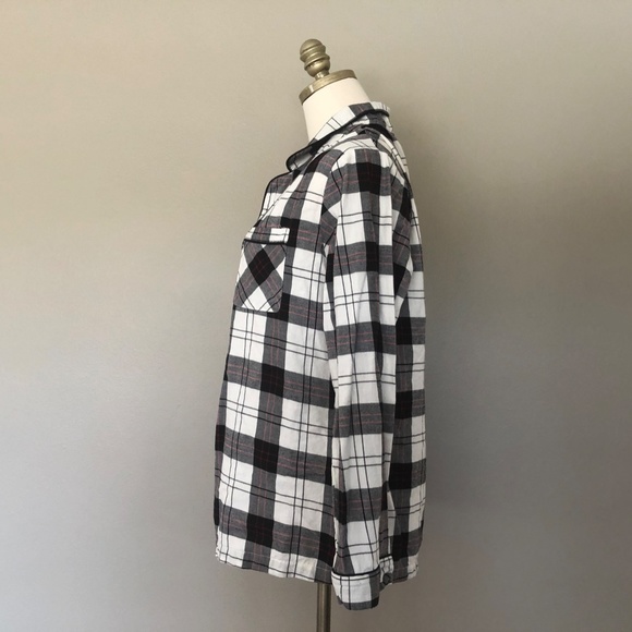 Large Women's Sleep Shirt White Black Red Plaid Long Sleeve Wondershop at Target - Picture 5 of 8